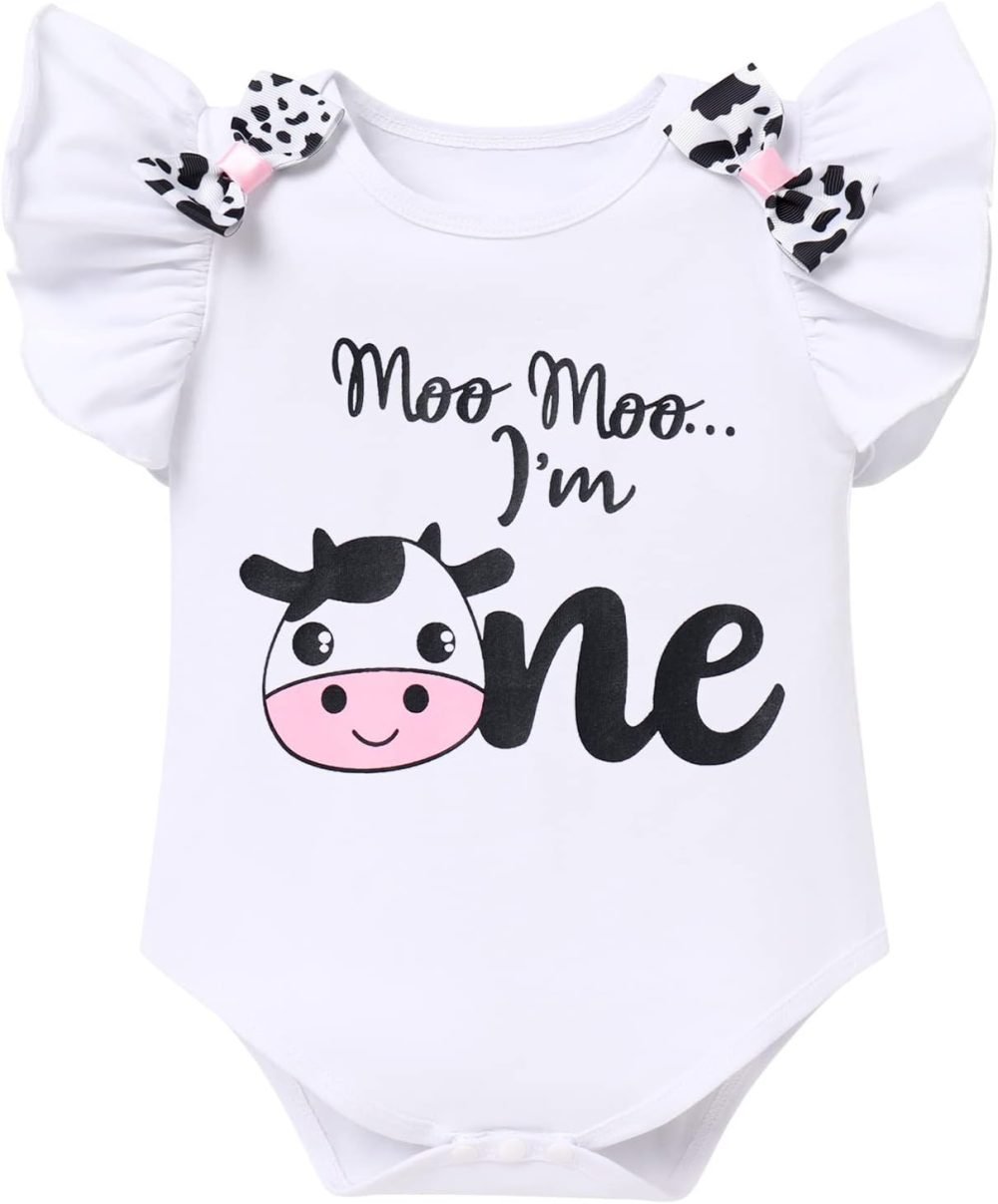 FYMNSI Baby Girl's 1st / 2nd / 3rd Cow Theme Birthday Party Cake Smash Outfit Short Sleeve Romper Tutu Skirt Bowknot Headband 3pcs Set - Image 27