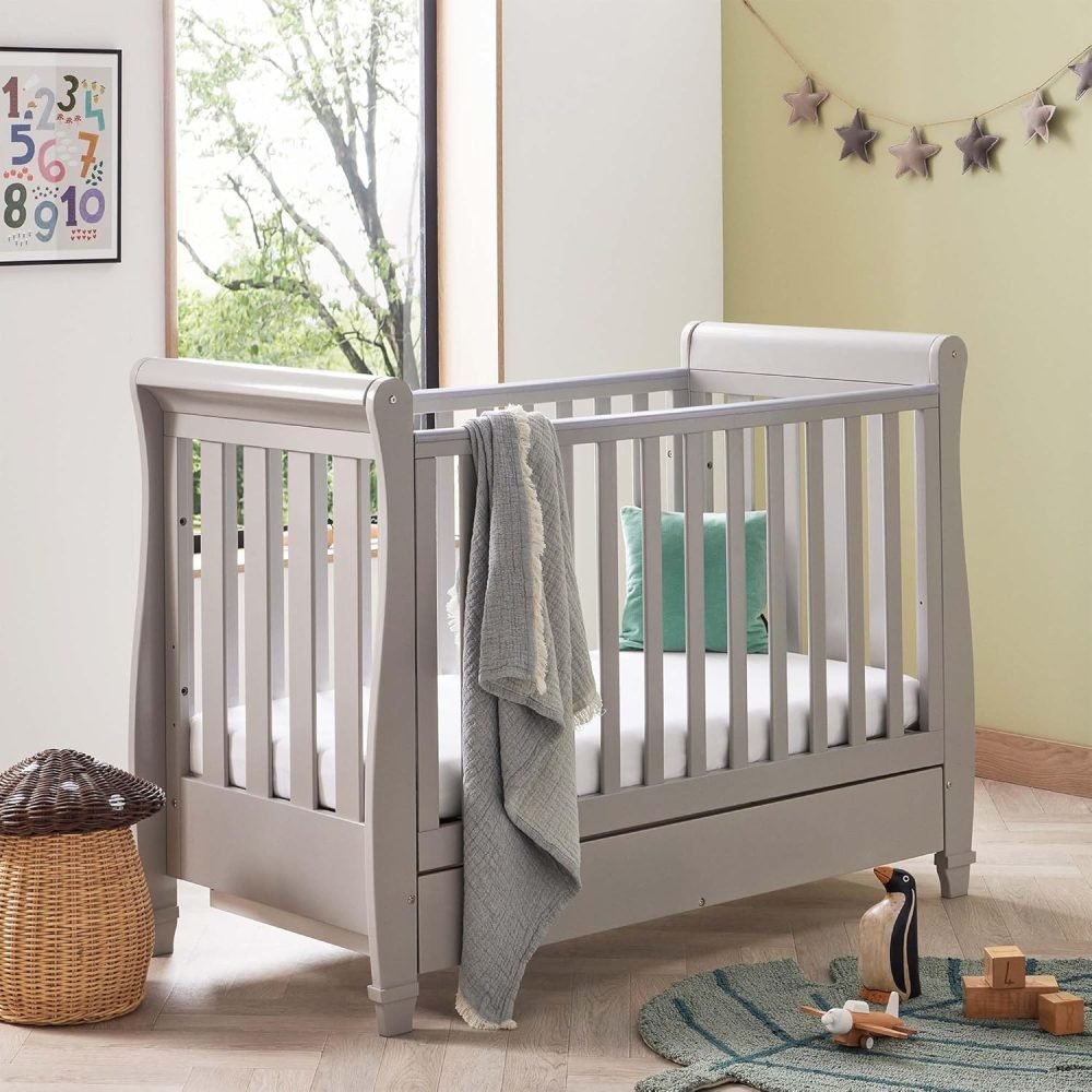 Babymore Eva Sleigh Cot Bed Drop Side with Drawer | Solid Pine Wood | Converts into Day Bed, Toddler Bed | Teething Rail (White) - Image 3