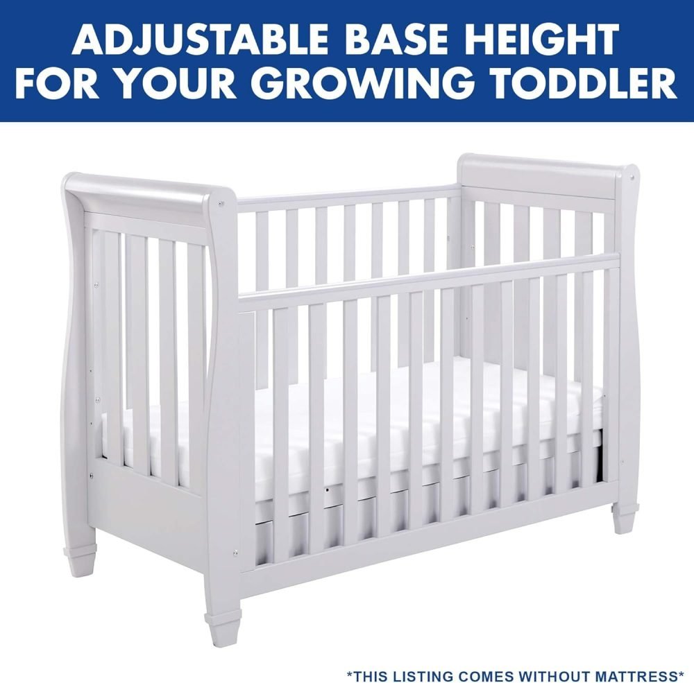 Babymore Eva Sleigh Cot Bed Drop Side with Drawer | Solid Pine Wood | Converts into Day Bed, Toddler Bed | Teething Rail (White) - Image 6