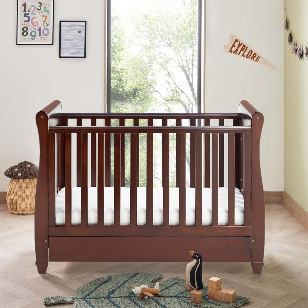 Babymore Eva Sleigh Cot Bed Drop Side with Drawer | Solid Pine Wood | Converts into Day Bed, Toddler Bed | Teething Rail (White) - Image 9