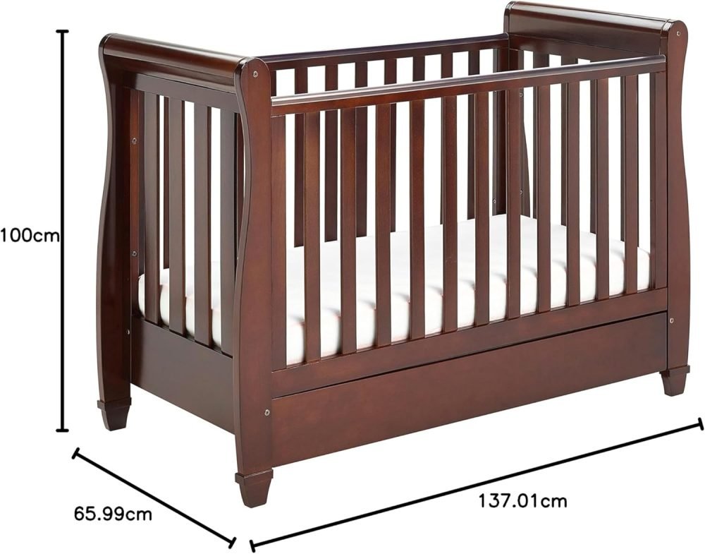 Babymore Eva Sleigh Cot Bed Drop Side with Drawer | Solid Pine Wood | Converts into Day Bed, Toddler Bed | Teething Rail (White) - Image 16