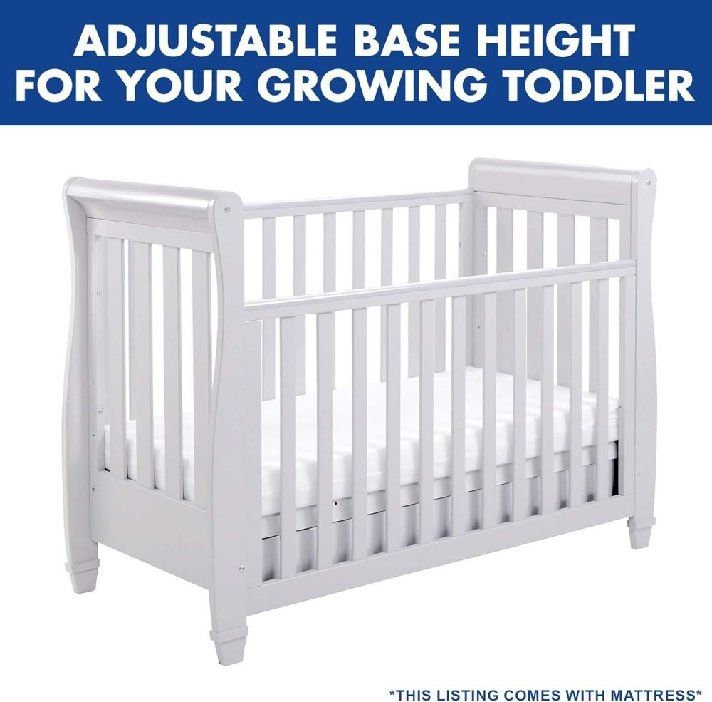 Babymore Eva Sleigh Cot Bed White - Drop Side Cot Bed With Mattress Included, Baby Cot Bed With Teething Rail & Drawer, Convertible to Toddler Bed & Day Bed,| 3 Adjustable Bed Base Positions (White) - Image 13