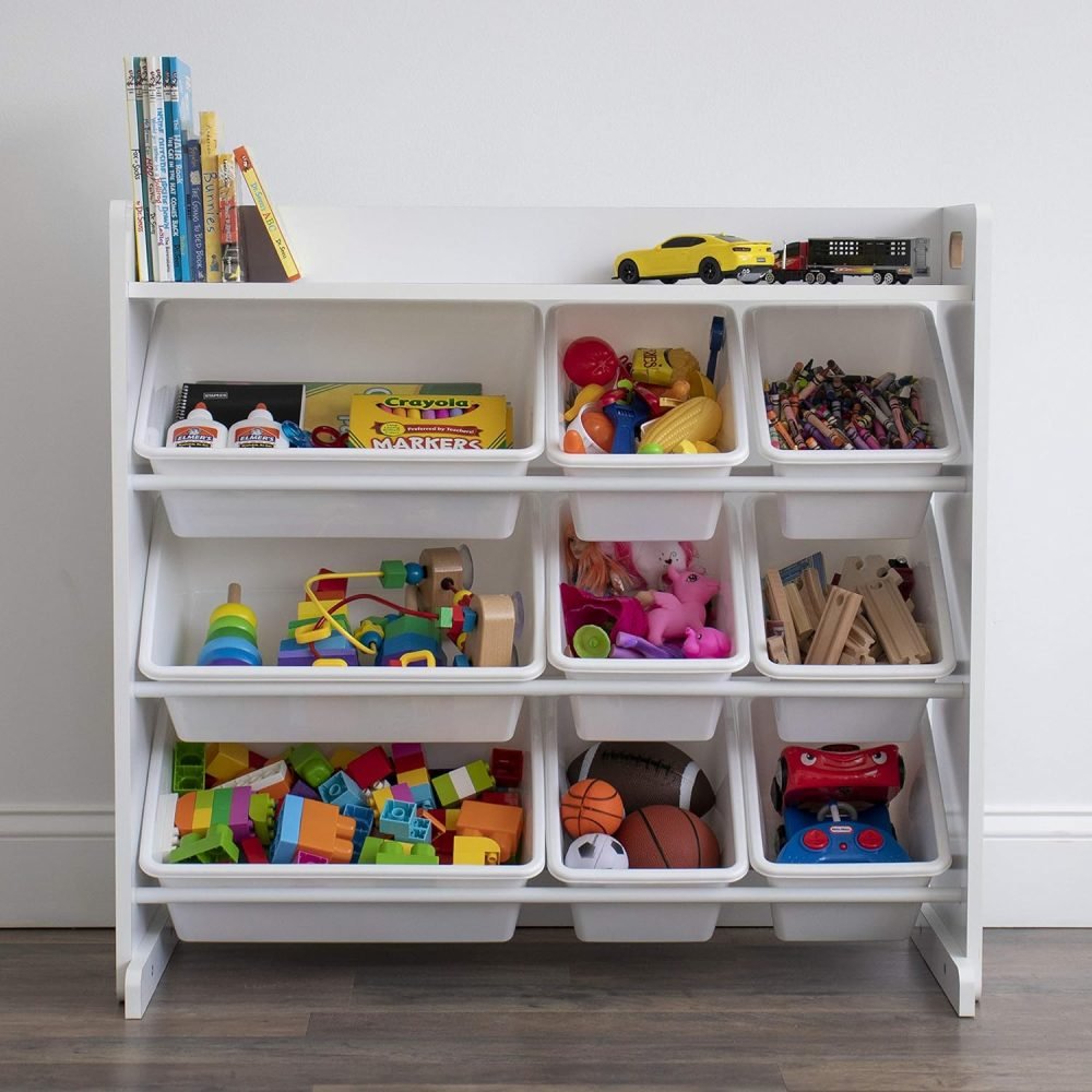 Humble Crew Children's Shelf, Toy Organiser Shelf with 9 Storage Boxes, White/White - Image 2
