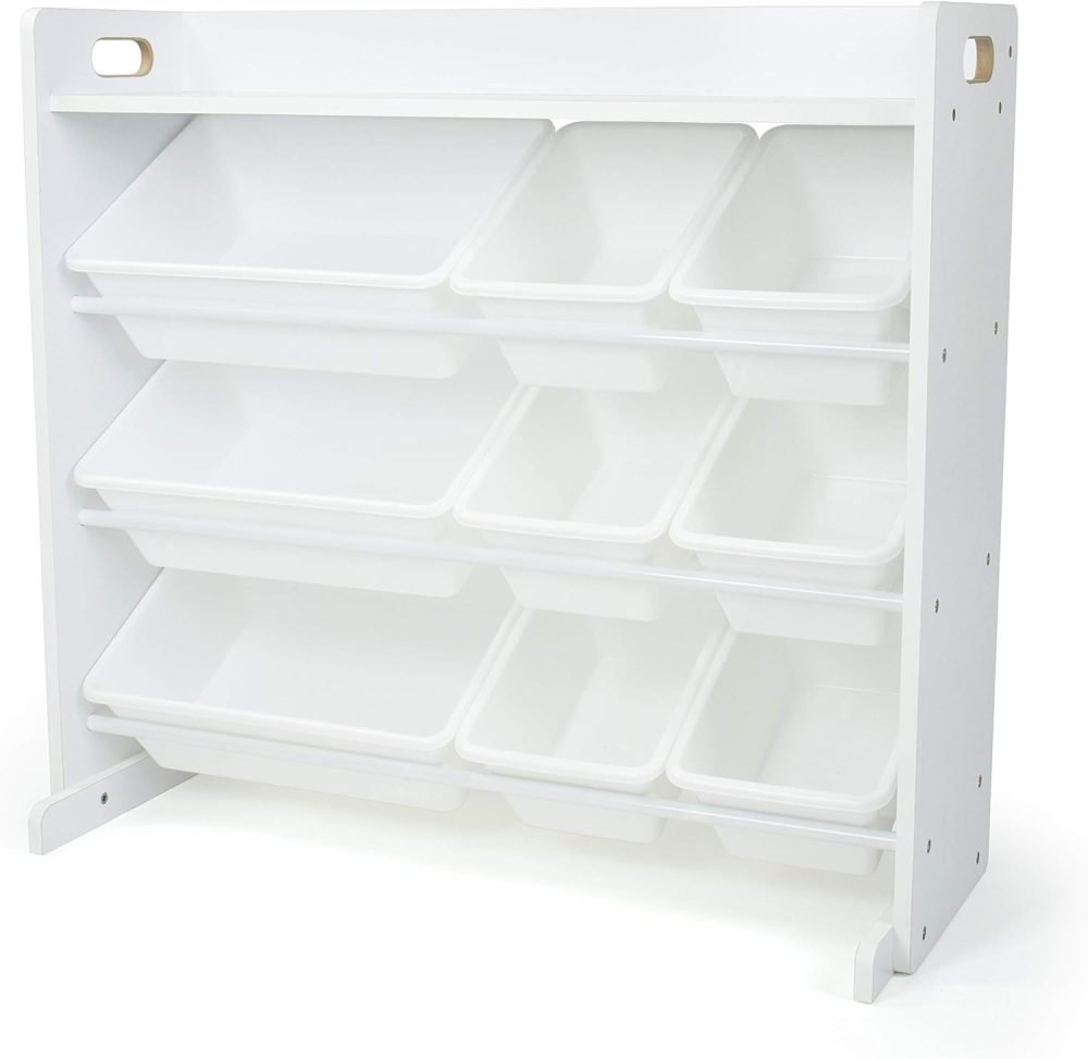 Humble Crew Children's Shelf, Toy Organiser Shelf with 9 Storage Boxes, White/White - Image 3