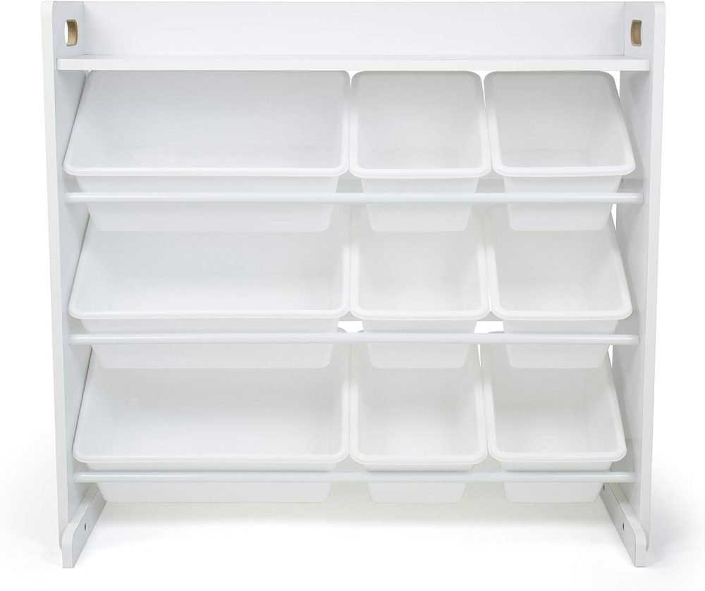 Humble Crew Children's Shelf, Toy Organiser Shelf with 9 Storage Boxes, White/White - Image 4