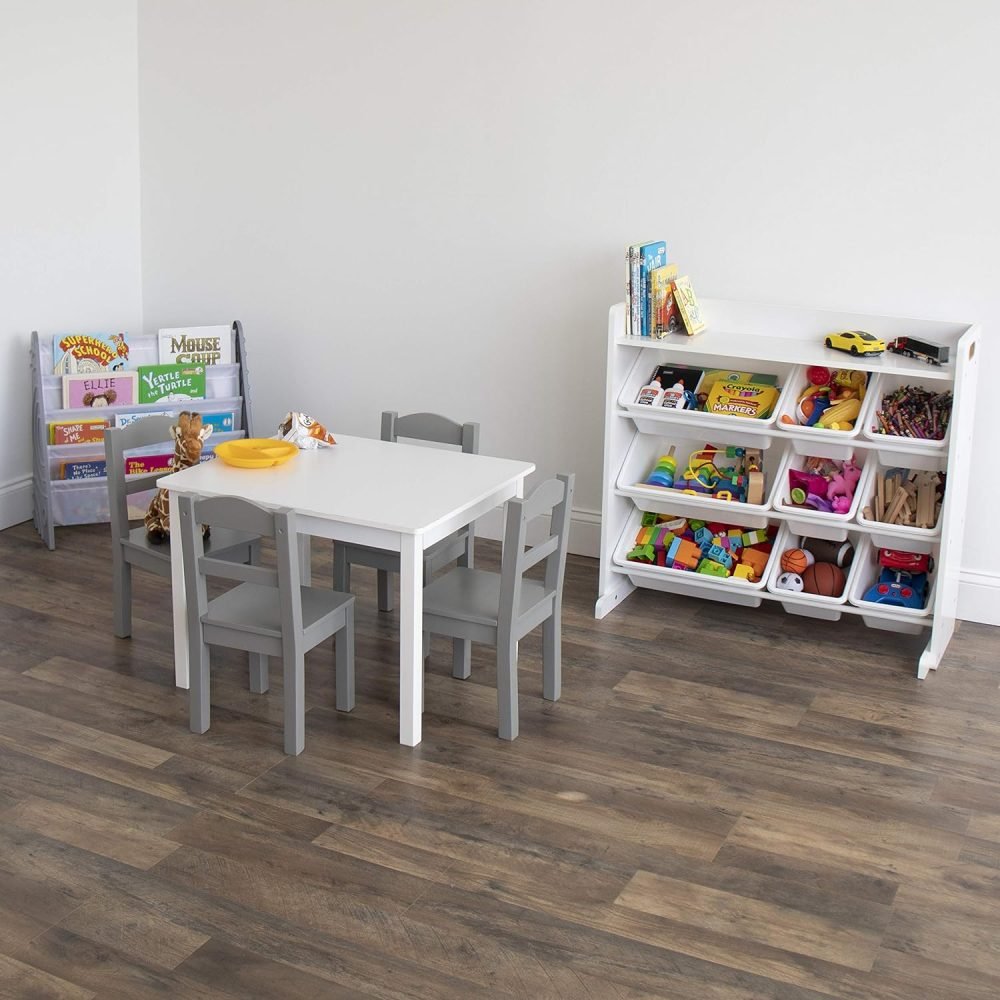 Humble Crew Children's Shelf, Toy Organiser Shelf with 9 Storage Boxes, White/White - Image 5