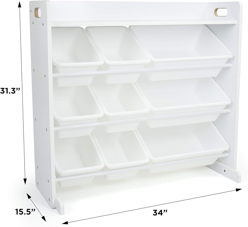 Humble Crew Children's Shelf, Toy Organiser Shelf with 9 Storage Boxes, White/White - Image 6