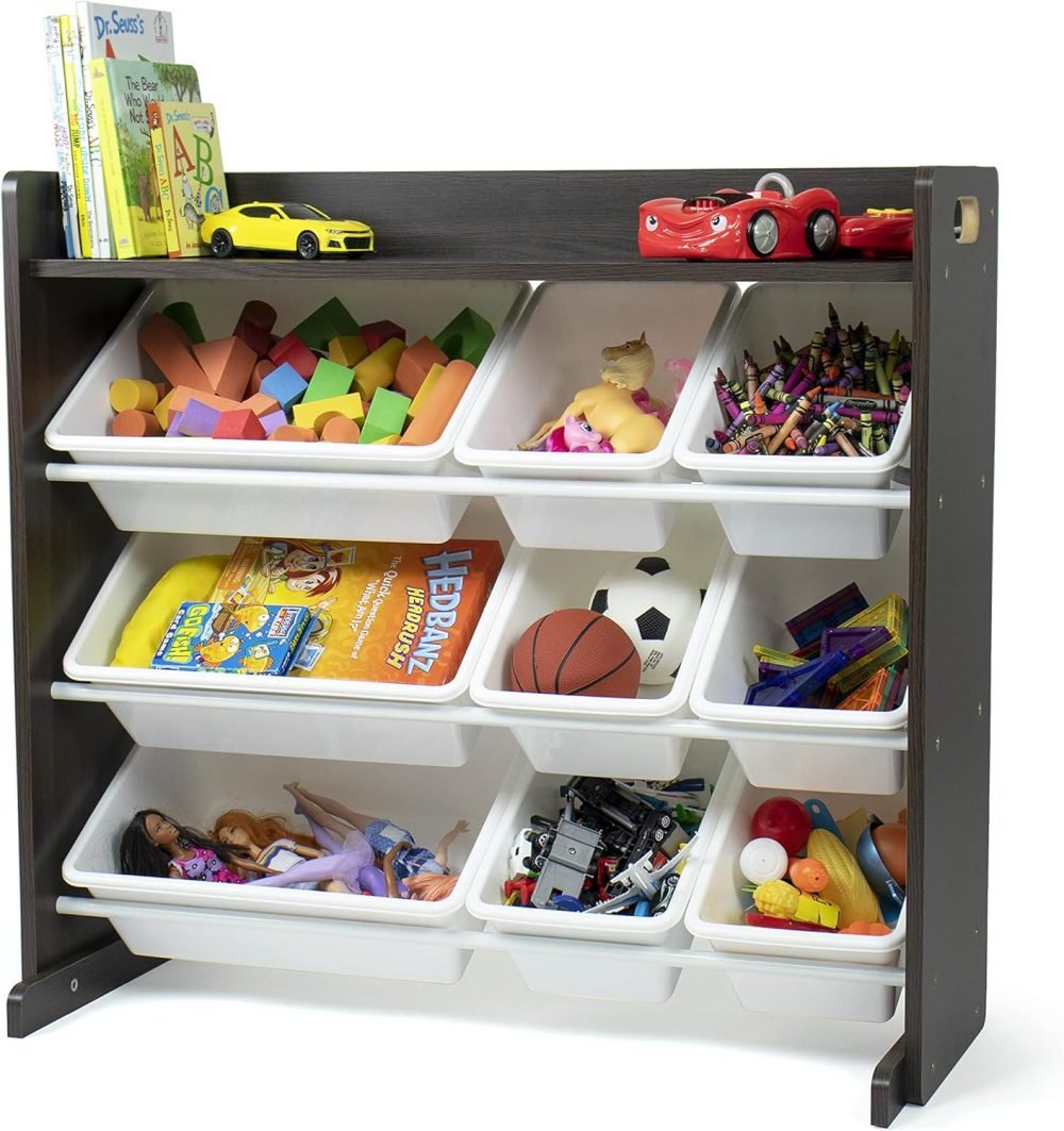 Humble Crew Children's Shelf, Toy Organiser Shelf with 9 Storage Boxes, White/White - Image 10