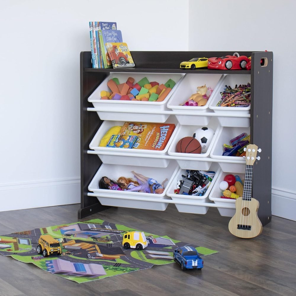 Humble Crew Children's Shelf, Toy Organiser Shelf with 9 Storage Boxes, White/White - Image 13