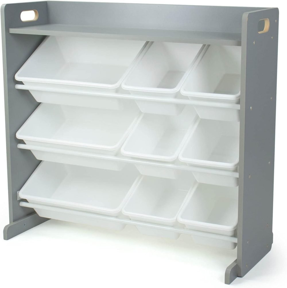 Humble Crew Children's Shelf, Toy Organiser Shelf with 9 Storage Boxes, White/White - Image 16