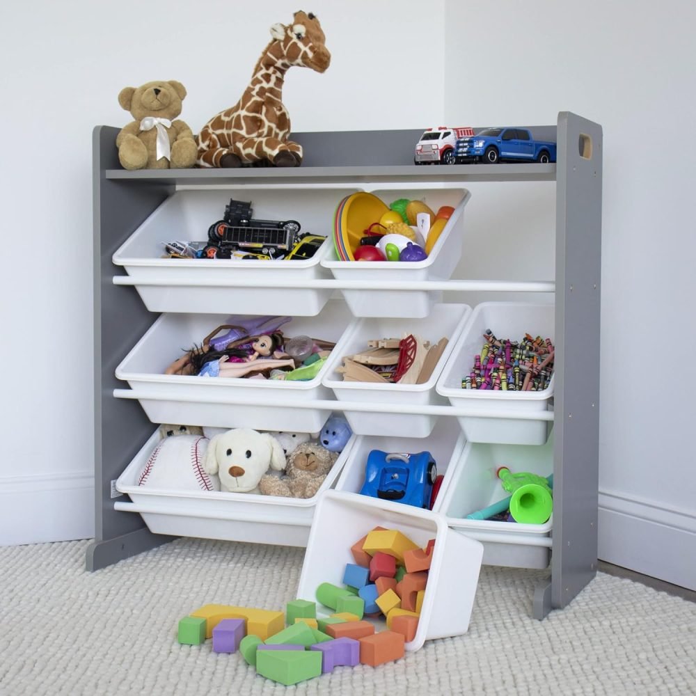 Humble Crew Children's Shelf, Toy Organiser Shelf with 9 Storage Boxes, White/White - Image 17