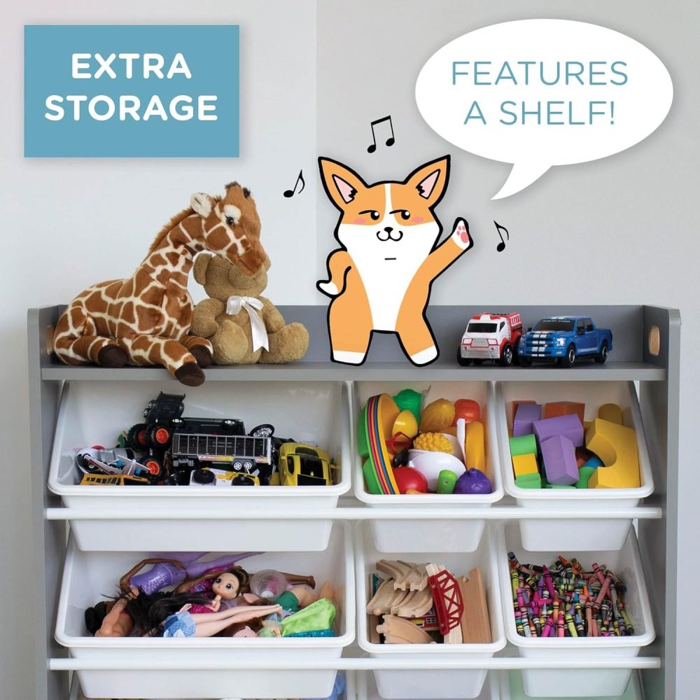 Humble Crew Children's Shelf, Toy Organiser Shelf with 9 Storage Boxes, White/White - Image 19