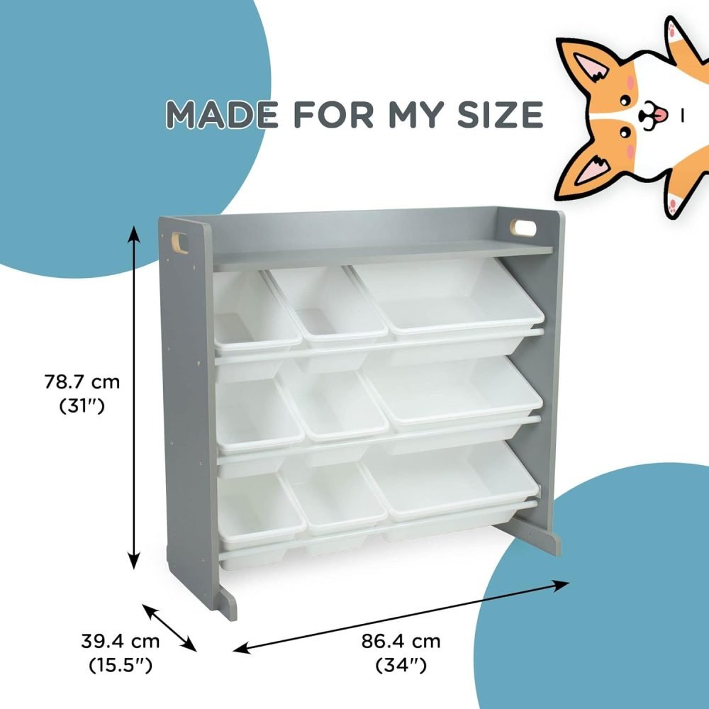 Humble Crew Children's Shelf, Toy Organiser Shelf with 9 Storage Boxes, White/White - Image 20