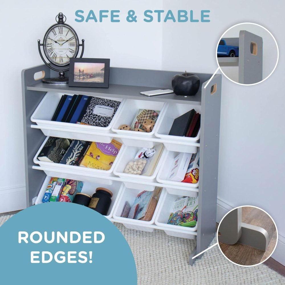 Humble Crew Children's Shelf, Toy Organiser Shelf with 9 Storage Boxes, White/White - Image 22