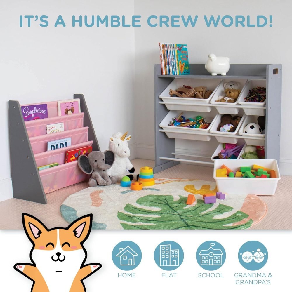 Humble Crew Children's Shelf, Toy Organiser Shelf with 9 Storage Boxes, White/White - Image 23