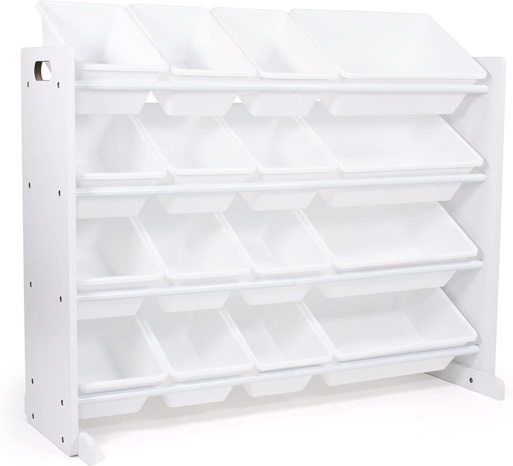 Humble Crew Children's Shelf, Toy Organiser Shelf with 9 Storage Boxes, White/Grey
