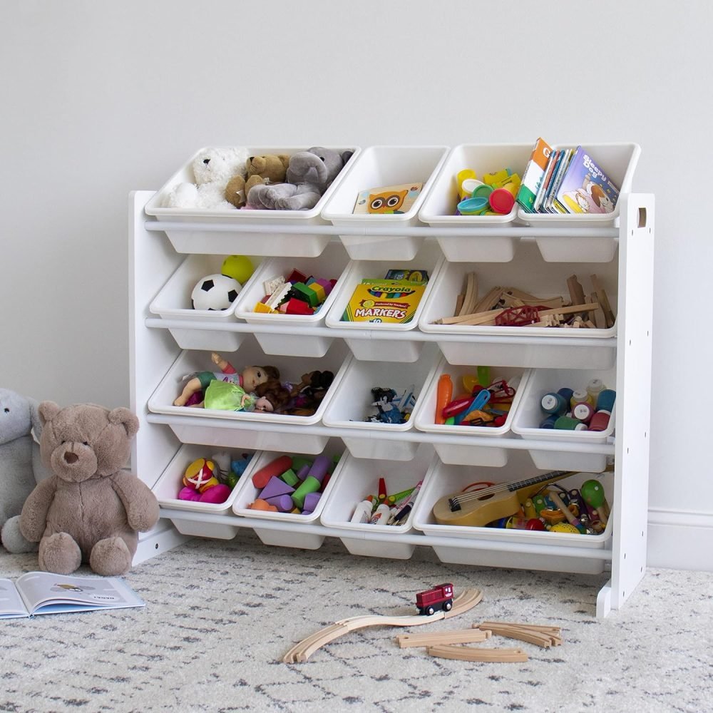 Humble Crew Children's Shelf, Toy Organiser Shelf with 9 Storage Boxes, White/Grey - Image 2