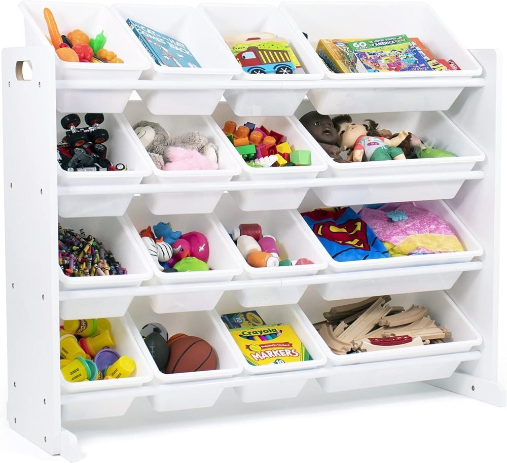 Humble Crew Children's Shelf, Toy Organiser Shelf with 9 Storage Boxes, White/Grey - Image 4