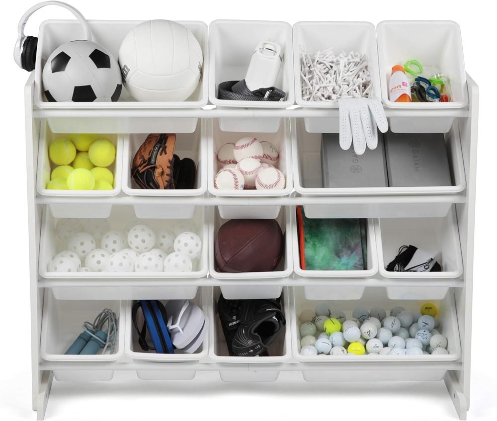 Humble Crew Children's Shelf, Toy Organiser Shelf with 9 Storage Boxes, White/Grey - Image 10