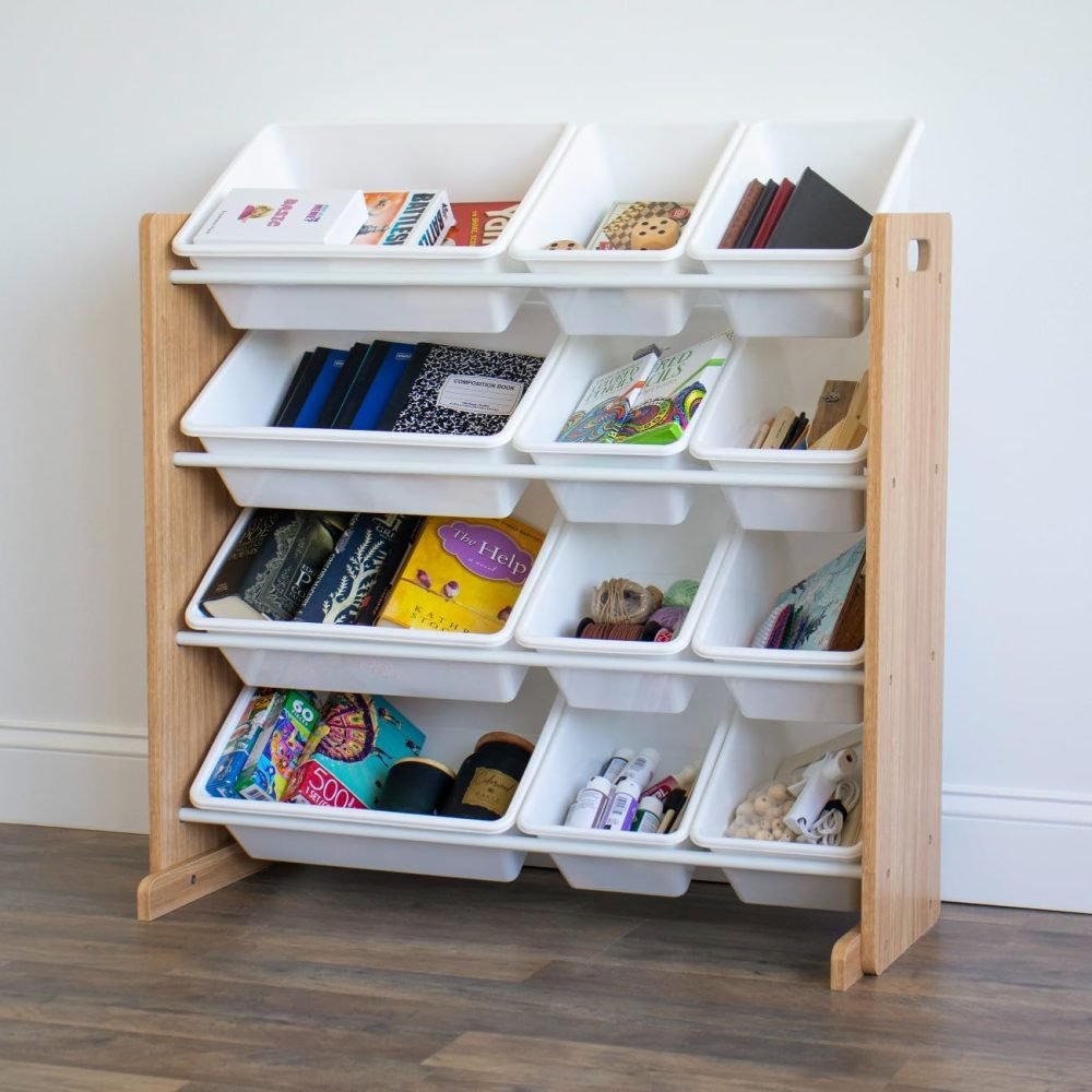 Humble Crew Children's Shelf, Toy Organiser Shelf with 9 Storage Boxes, White/Grey - Image 16