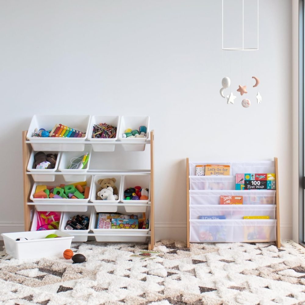 Humble Crew Children's Shelf, Toy Organiser Shelf with 9 Storage Boxes, White/Grey - Image 19