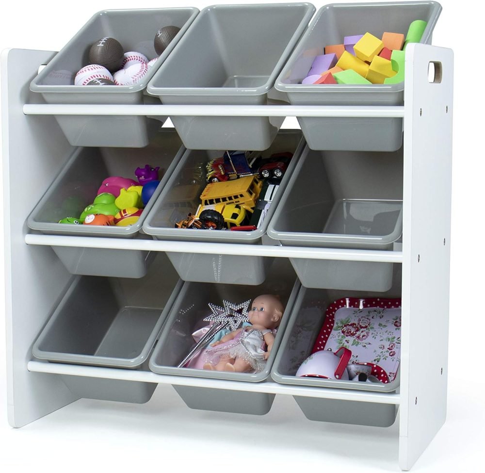 Humble Crew Children's Shelf, Toy Organiser Shelf with 9 Storage Boxes, White/Grey - Image 22