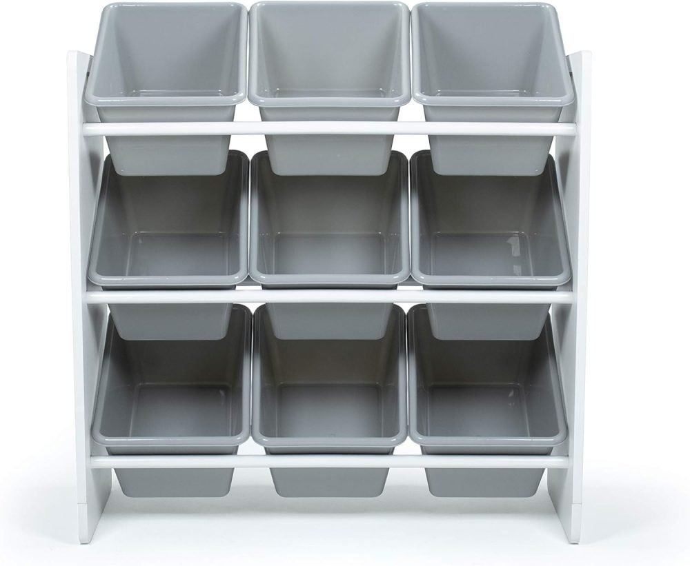 Humble Crew Children's Shelf, Toy Organiser Shelf with 9 Storage Boxes, White/Grey - Image 25