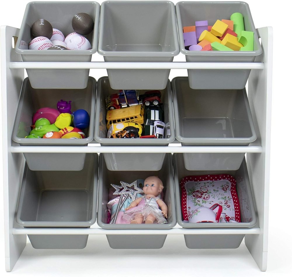 Humble Crew Children's Shelf, Toy Organiser Shelf with 9 Storage Boxes, White/Grey - Image 29