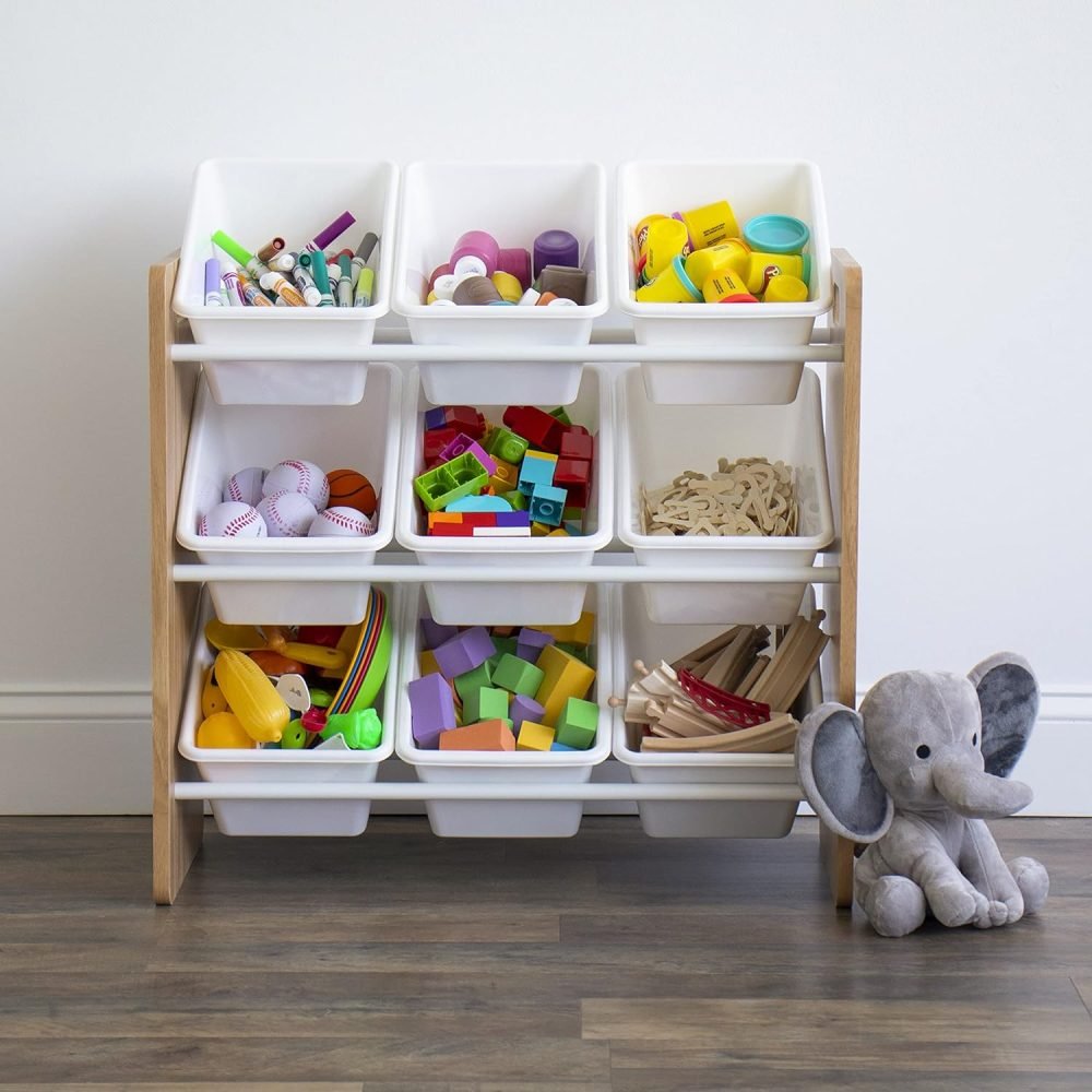Humble Crew Children's Shelf, Toy Organiser Shelf with 9 Storage Boxes, White/Grey - Image 31