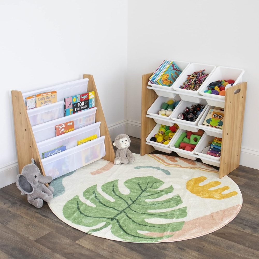 Humble Crew Children's Shelf, Toy Organiser Shelf with 9 Storage Boxes, White/Grey - Image 34