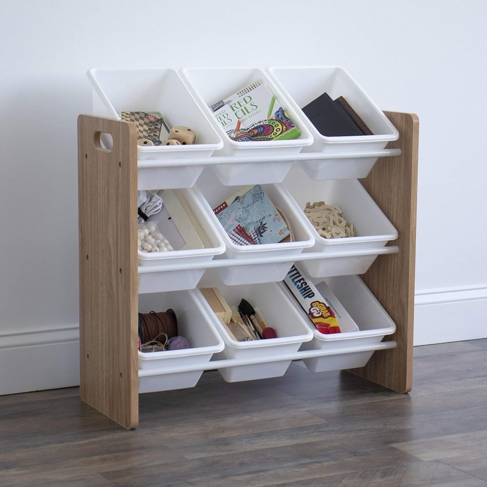Humble Crew Children's Shelf, Toy Organiser Shelf with 9 Storage Boxes, White/Grey - Image 35