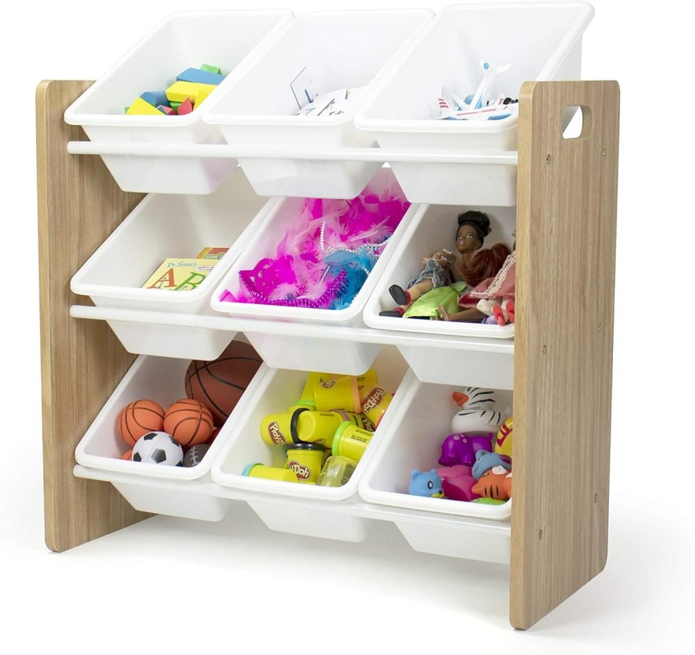 Humble Crew Children's Shelf, Toy Organiser Shelf with 9 Storage Boxes, White/Grey - Image 36