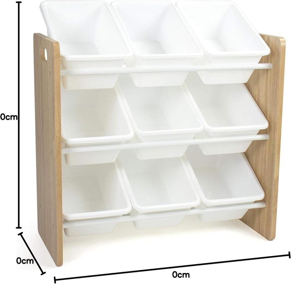 Humble Crew Children's Shelf, Toy Organiser Shelf with 9 Storage Boxes, White/Grey - Image 37