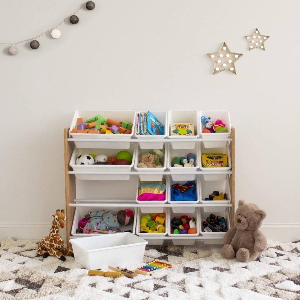 Humble Crew Children's Shelf, Toy Organiser Shelf with 9 Storage Boxes, White/Grey - Image 39