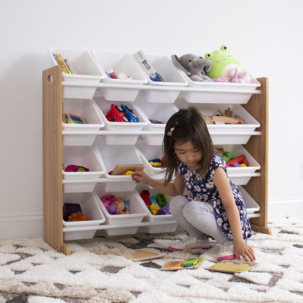 Humble Crew Children's Shelf, Toy Organiser Shelf with 9 Storage Boxes, White/Grey - Image 40