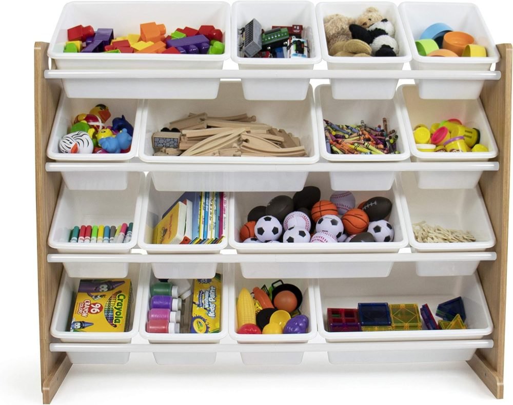 Humble Crew Children's Shelf, Toy Organiser Shelf with 9 Storage Boxes, White/Grey - Image 42