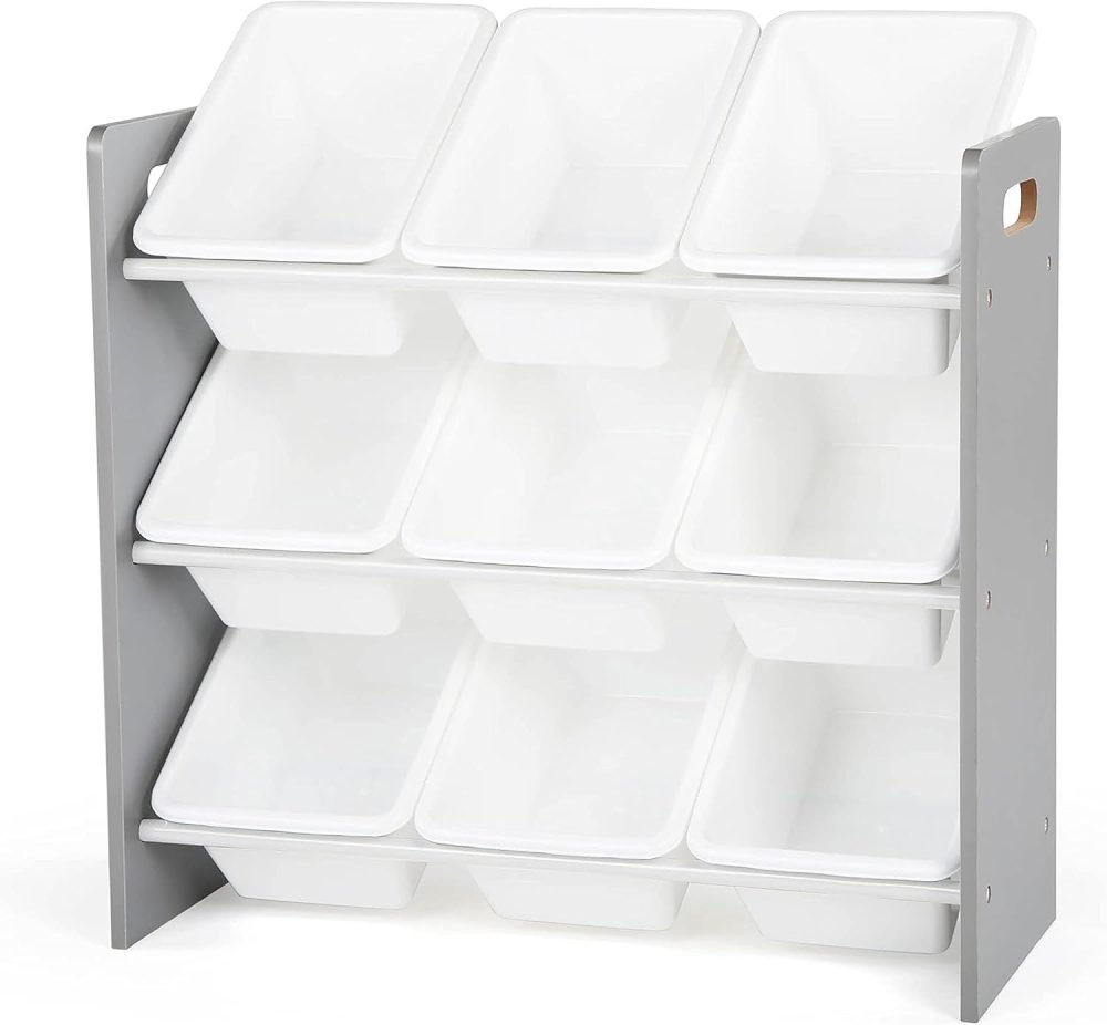 Humble Crew Children's Shelf, Toy Organiser Shelf with 9 Storage Boxes, White/Grey - Image 48