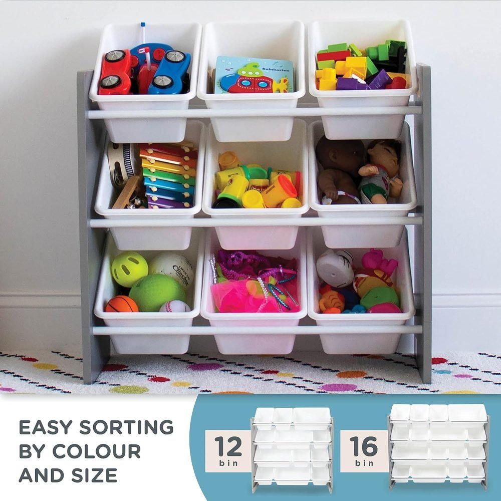 Humble Crew Children's Shelf, Toy Organiser Shelf with 9 Storage Boxes, White/Grey - Image 50