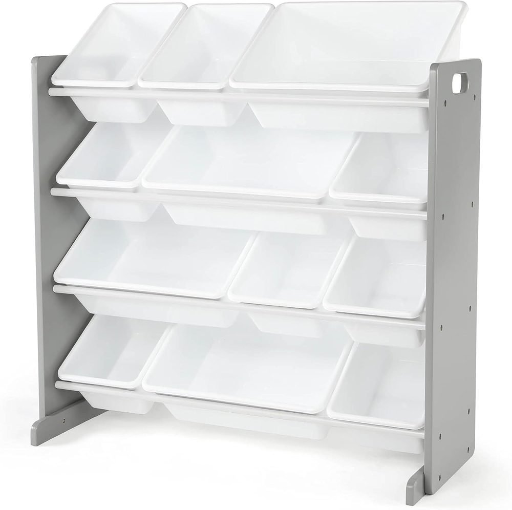 Humble Crew Children's Shelf, Toy Organiser Shelf with 9 Storage Boxes, White/Grey - Image 55
