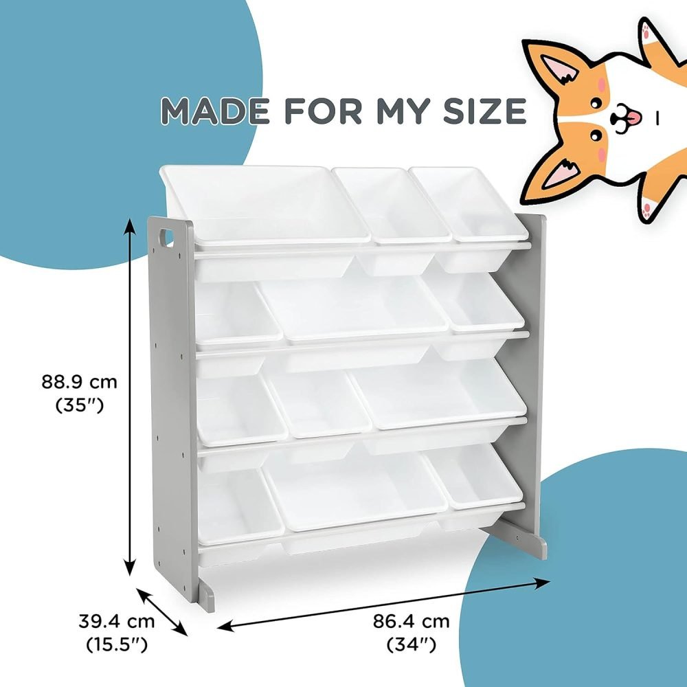 Humble Crew Children's Shelf, Toy Organiser Shelf with 9 Storage Boxes, White/Grey - Image 59