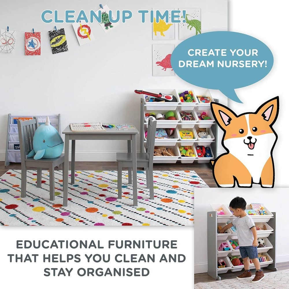 Humble Crew Children's Shelf, Toy Organiser Shelf with 9 Storage Boxes, White/Grey - Image 60