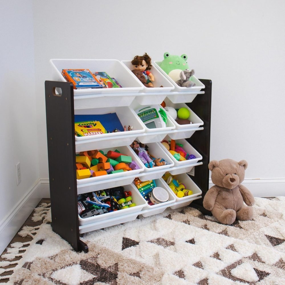 Humble Crew Children's Shelf, Toy Organiser Shelf with 9 Storage Boxes, White/Grey - Image 66