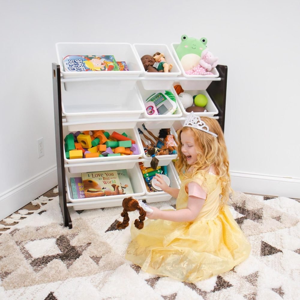 Humble Crew Children's Shelf, Toy Organiser Shelf with 9 Storage Boxes, White/Grey - Image 69