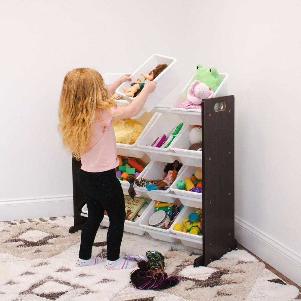 Humble Crew Children's Shelf, Toy Organiser Shelf with 9 Storage Boxes, White/Grey - Image 70