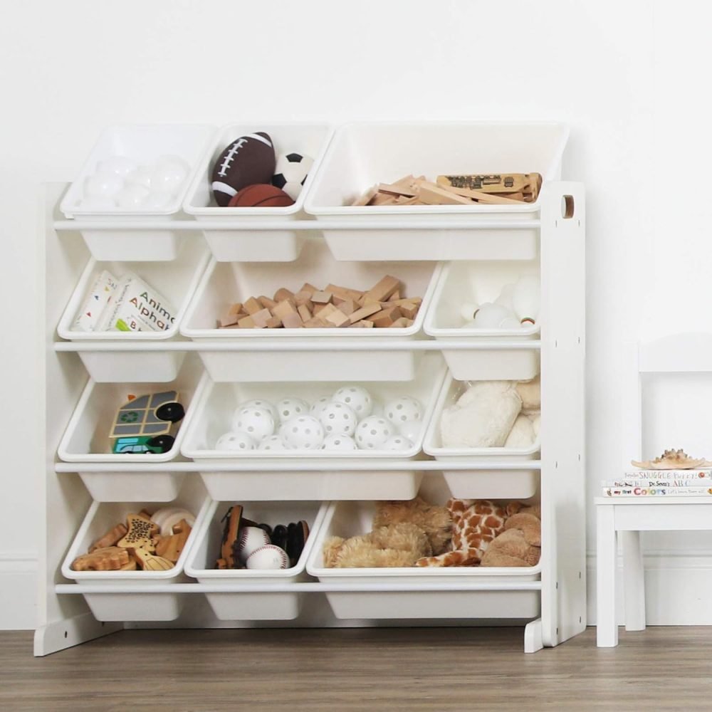 Humble Crew Children's Shelf, Toy Organiser Shelf with 9 Storage Boxes, White/Grey - Image 75
