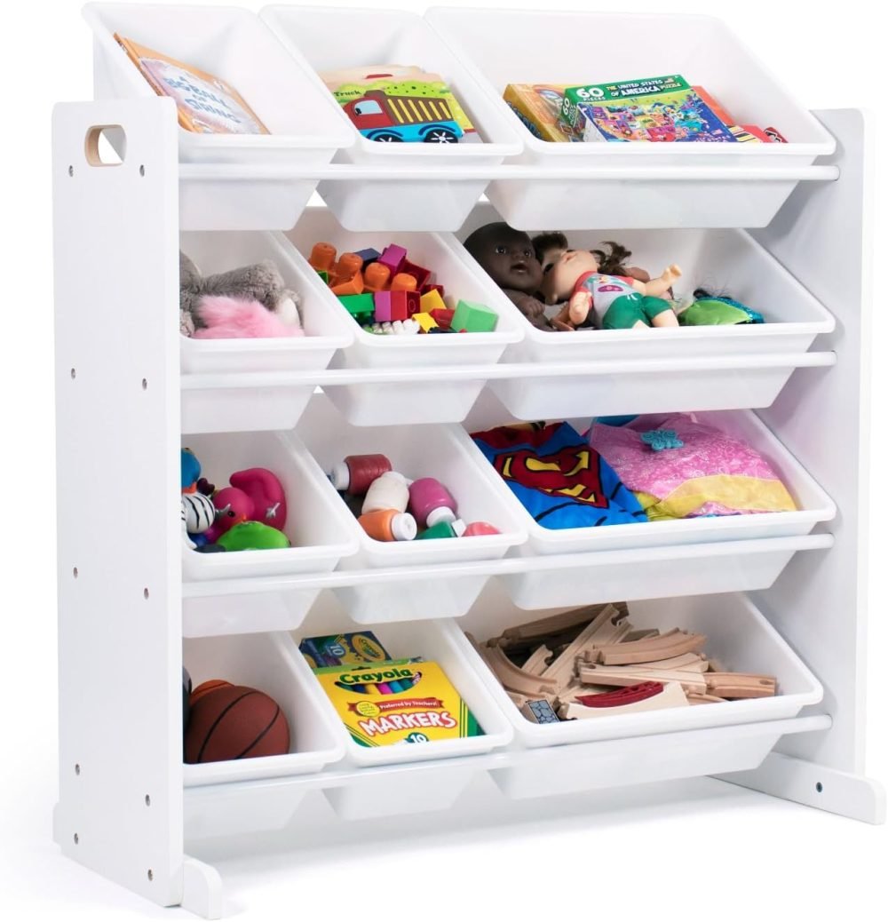 Humble Crew Children's Shelf, Toy Organiser Shelf with 9 Storage Boxes, White/Grey - Image 76