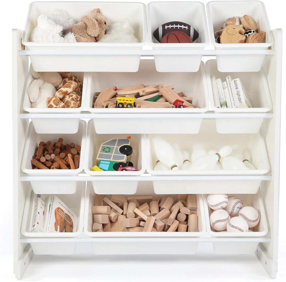 Humble Crew Children's Shelf, Toy Organiser Shelf with 9 Storage Boxes, White/Grey - Image 80
