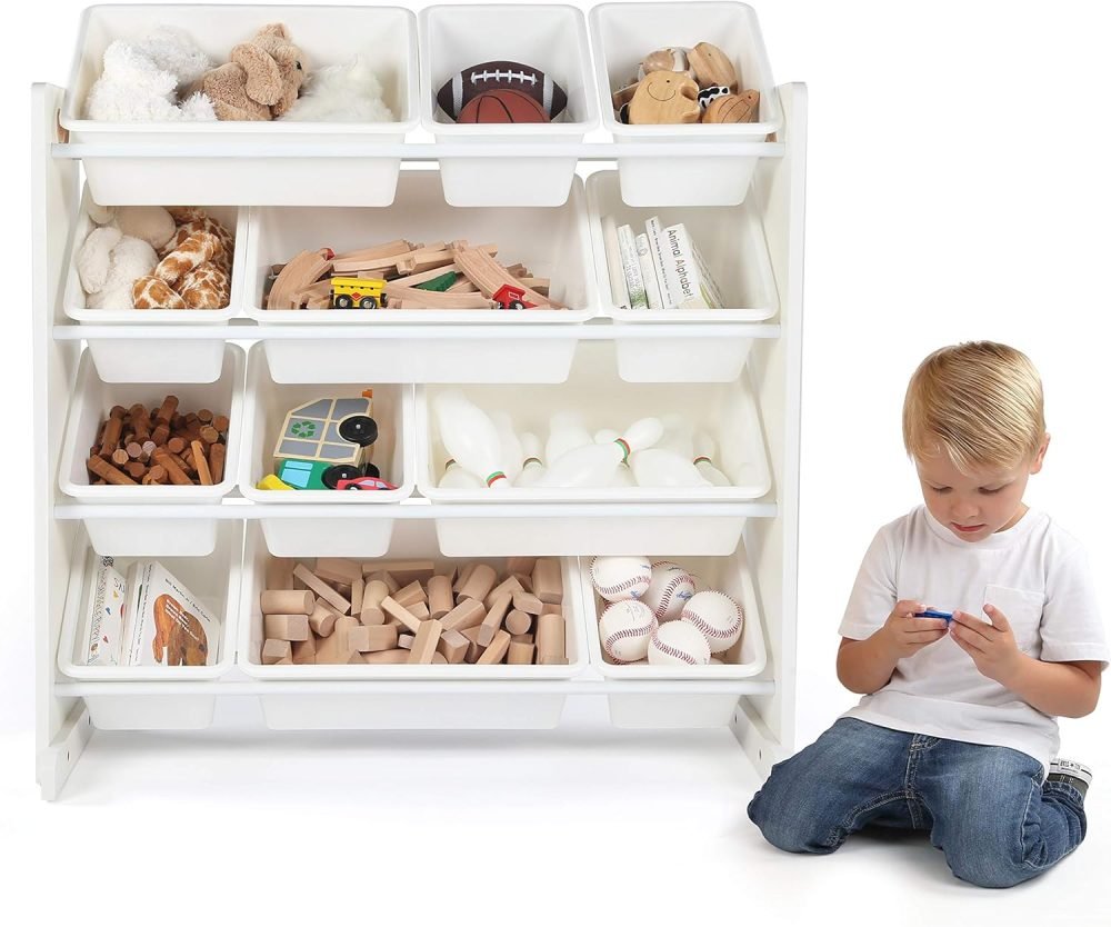 Humble Crew Children's Shelf, Toy Organiser Shelf with 9 Storage Boxes, White/Grey - Image 81