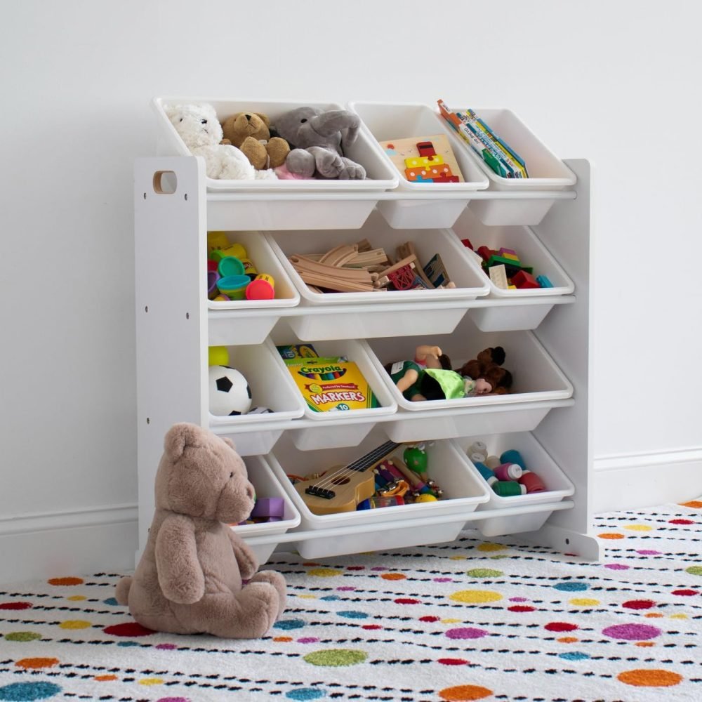Humble Crew Children's Shelf, Toy Organiser Shelf with 9 Storage Boxes, White/Grey - Image 84