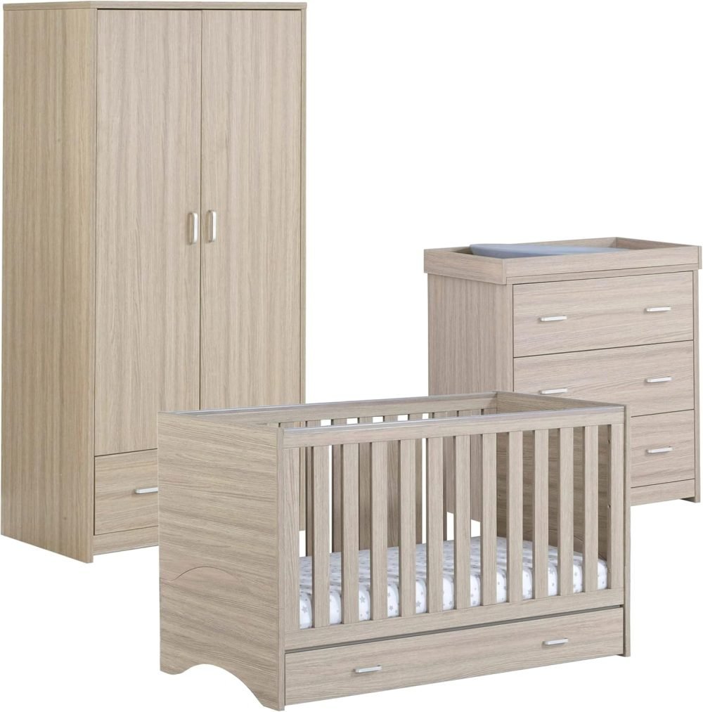 Babymore Veni 3 Piece Nursery Room Set with Drawer Oak - 1 Drawer Under Baby Cot Bed & One 2 Door Wardrobe Having Full Size Drawer & 1 Chest Changer, Wooden Chest Of Drawer Storage Cabinet | 3 Piece - Image 6